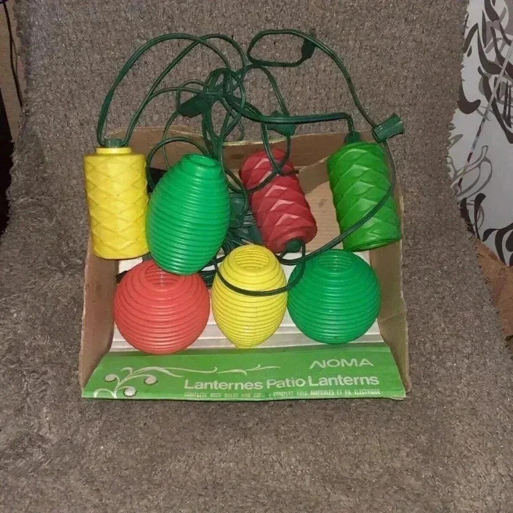 Vintage NOMA Patio Lights-3 Wire Strings-7 Lanterns-Box-Parts Lot/Untested Part